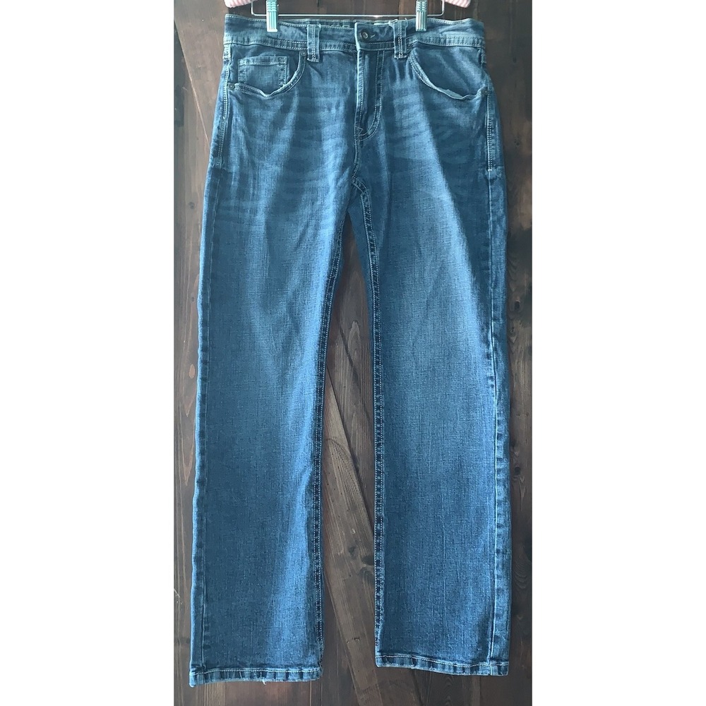 TK Axel Jeans Mens 32x32 Blue Slim Boot Embroidered Flap Pockets Y2K Faded denim